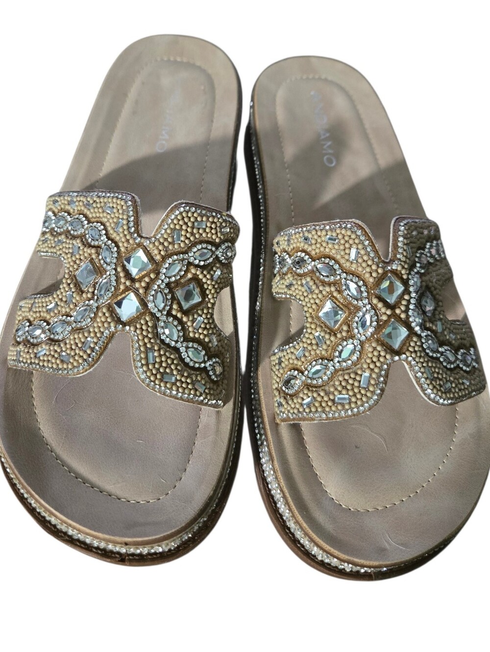 Andiamo Beaded Embellished Slide Sandals - Gold Size 7 NWOT
